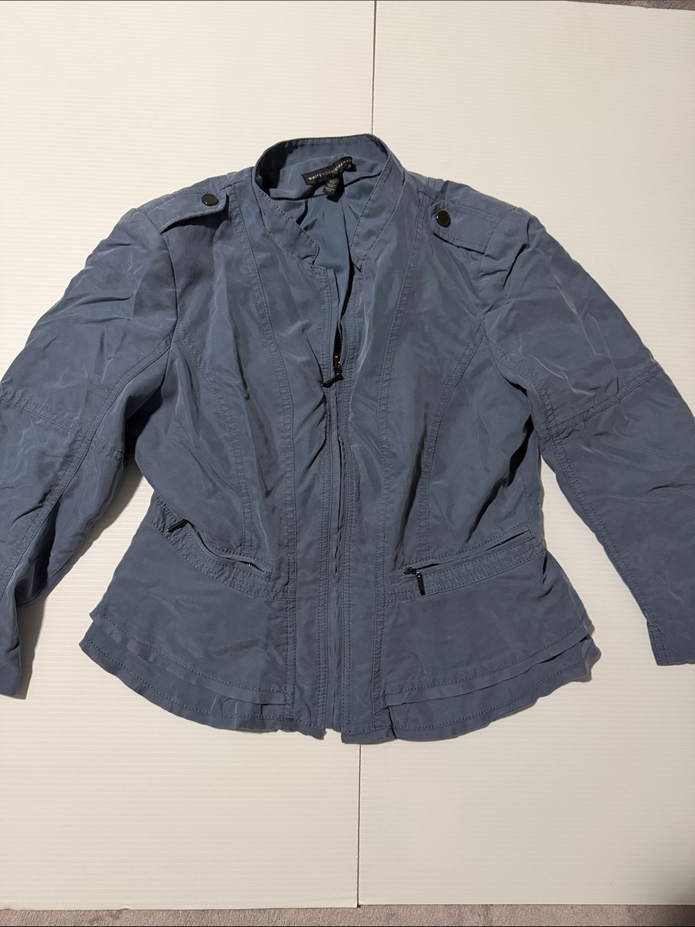 White House Black Market Blue Women's Utility Zip Jacket Size 6